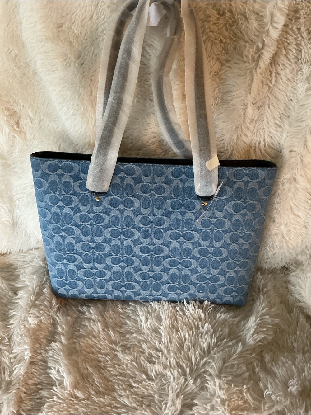 Coach Denim Blue Signature Canvas Tote with Leather Trim - Picture 2 of 5